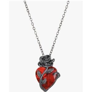 Gothic Rose Red Heart Pendant Necklace, Goth Emo Grunge Black Rose Jewelry Gifts